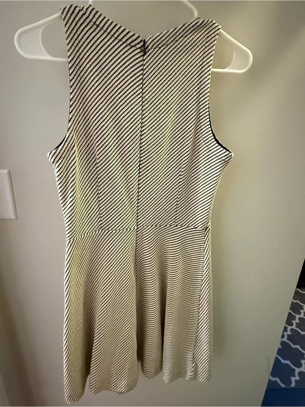 LOFT Black and White Striped Sleeveless Fit-and-Flare Dress